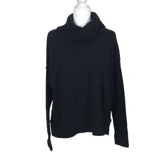 Caslon Womens Large Sweater Black Knit Cotton Turtleneck Long Sleeve Button Side